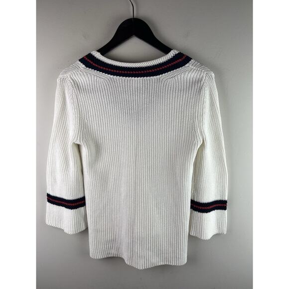 Cabi Sweater Ace Pullover Tennis White Old Money Preppy Split Hem EUC XS - Picture 6 of 7